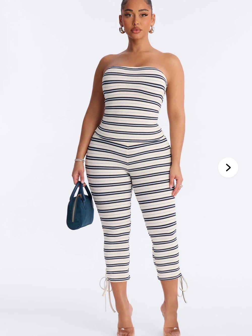 Avery Striped Strapless Capri Set - Cream/combo
